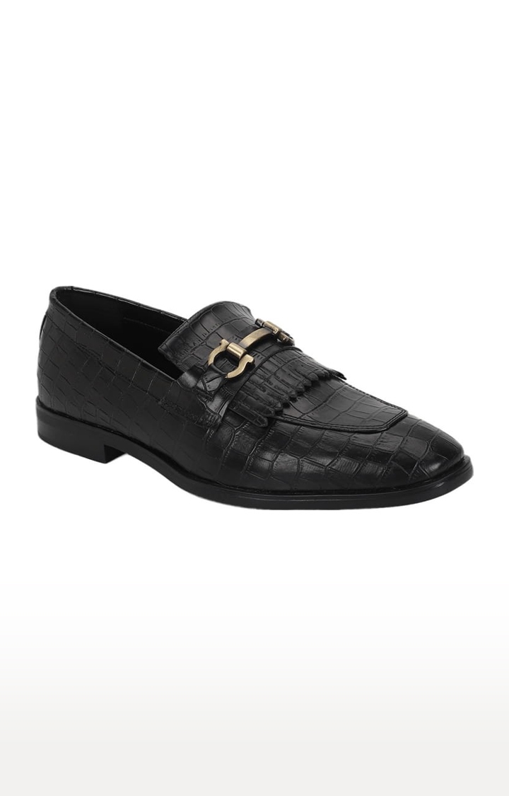 Truffle Collection | Men's Black PU Textured Slip On Loafers