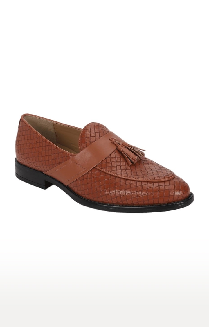 Truffle Collection | Men's Brown PU Textured Slip On Loafers