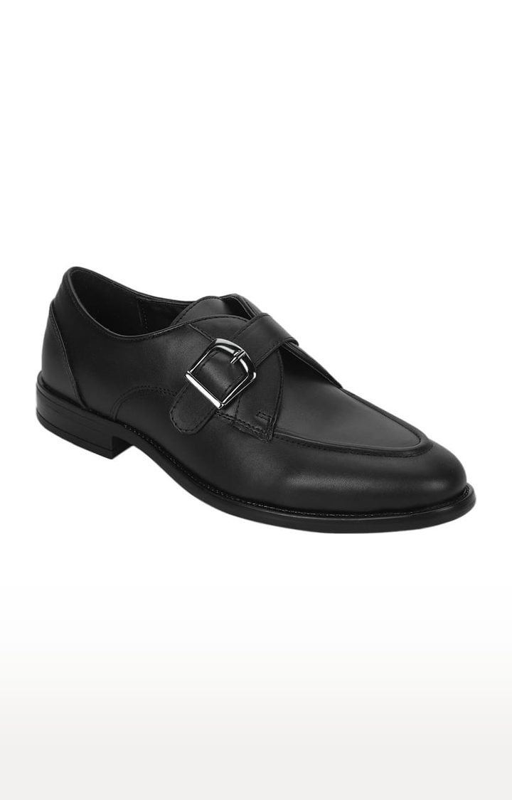 Men's Black PU Solid Buckle Loafers