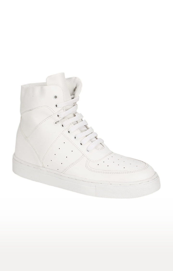 Truffle Collection | Women's White PU Solid Lace-Up Sneakers