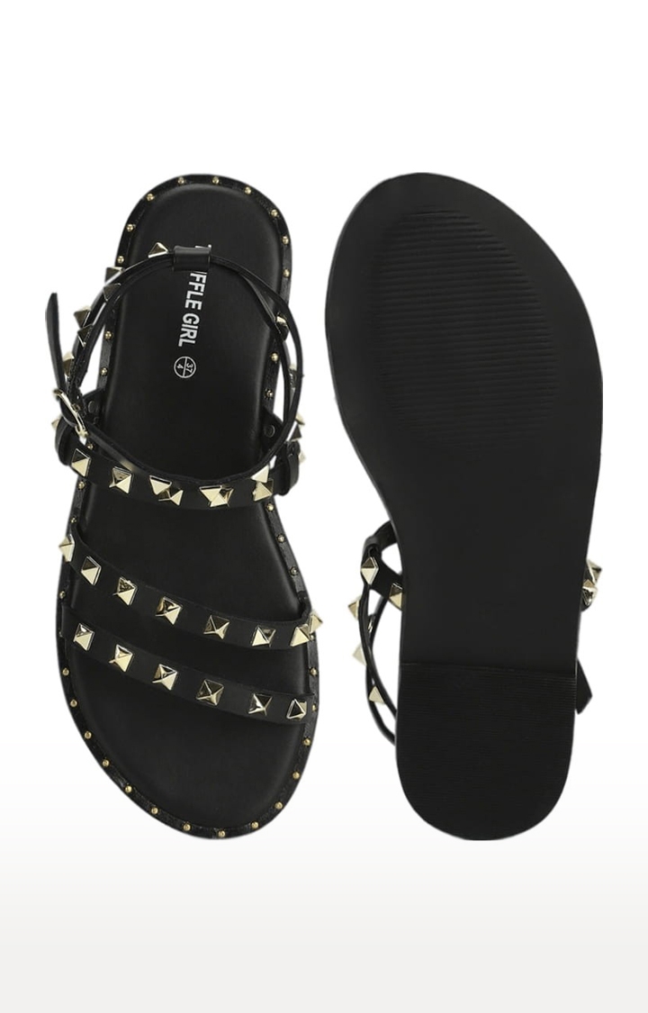 Women's Black PU Embellished Buckle Sandals