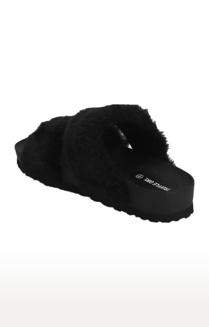 Women's Black Synthetic Solid Flat Slip-ons