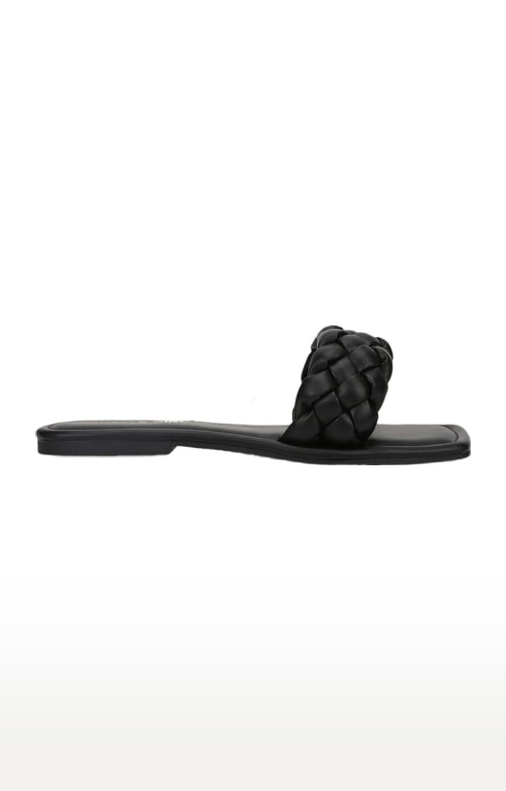 Women's Black PU Quilted Flat Slip-ons