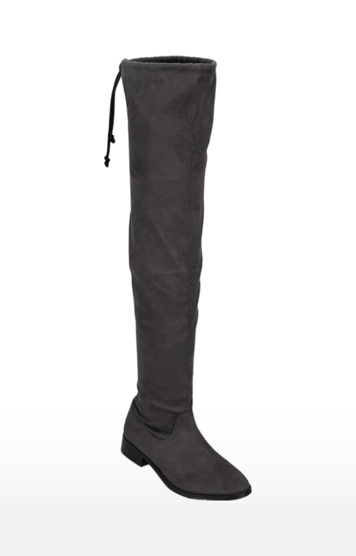 Women's Grey Suede Solid Zip Boot