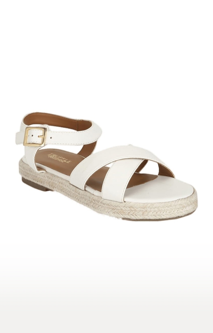 Women's White PU Solid Buckle Sandals