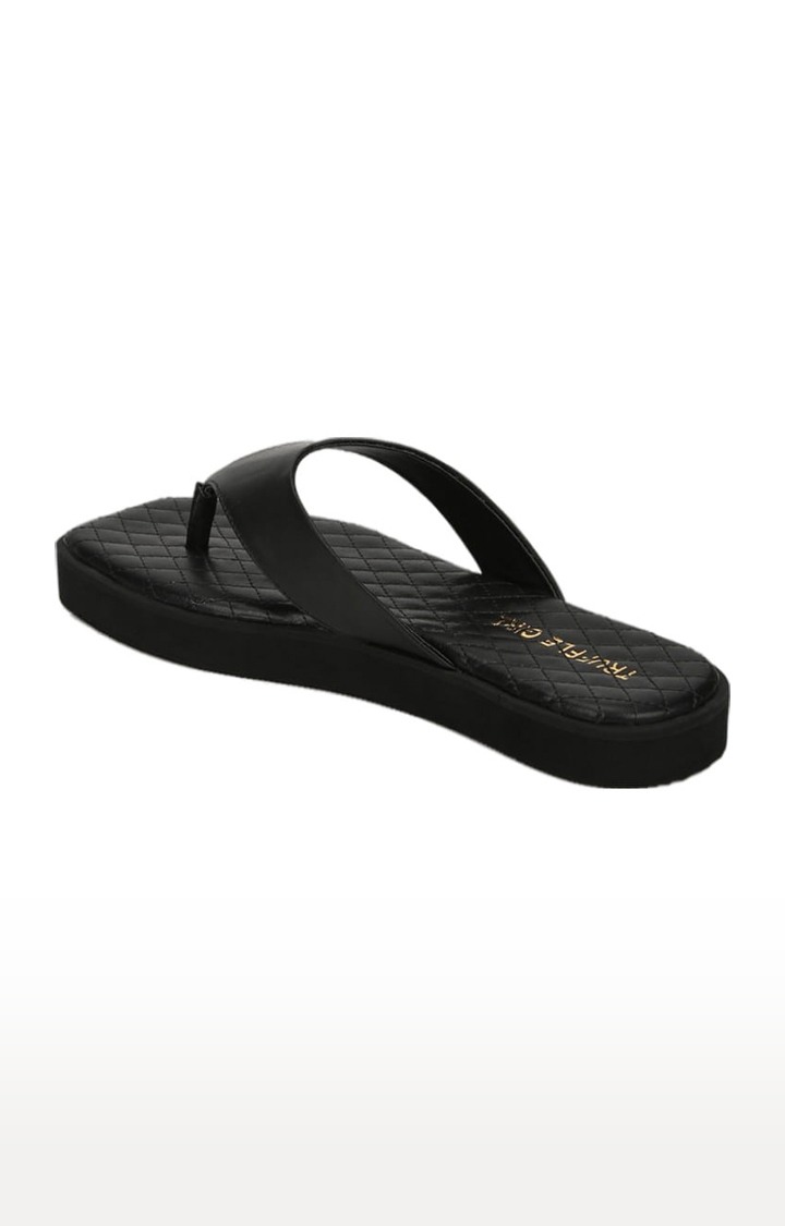 Women's Black PU Quilted Slip On Casual Slip-ons