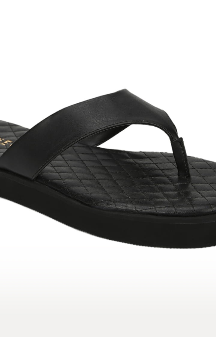 Women's Black PU Quilted Slip On Casual Slip-ons