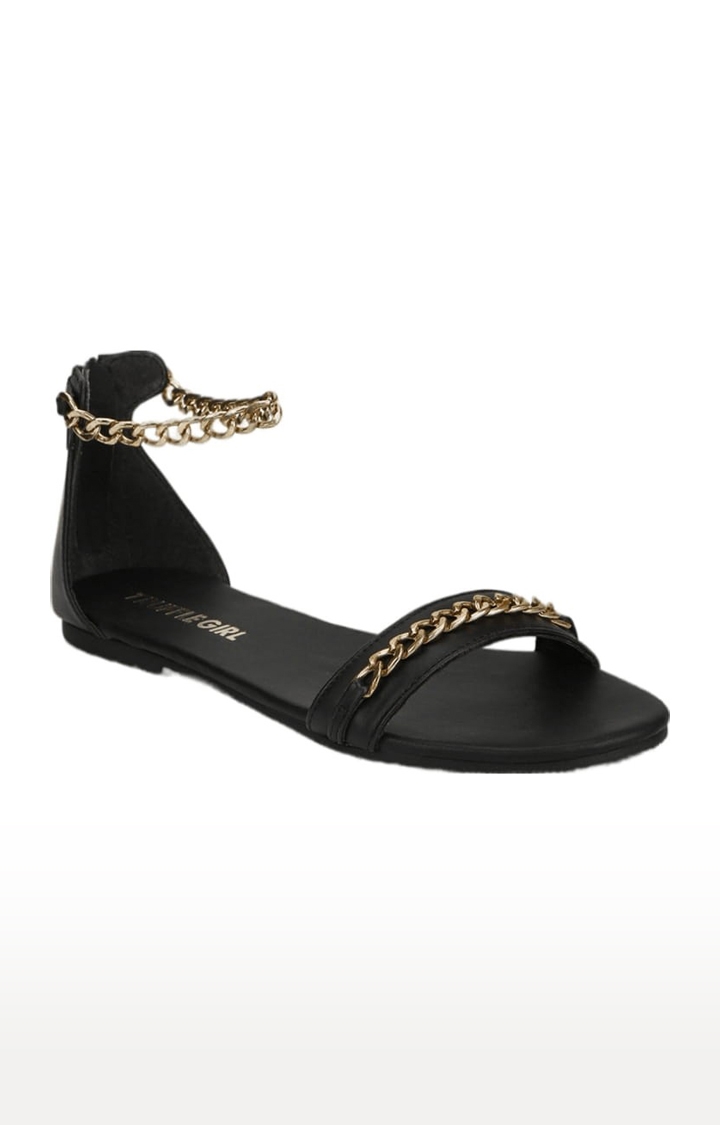 Truffle Collection | Women's Black PU Solid Zip Sandals