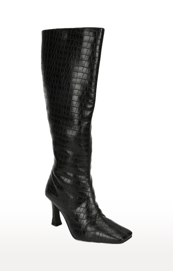 Women's Black PU Textured Zip Boot