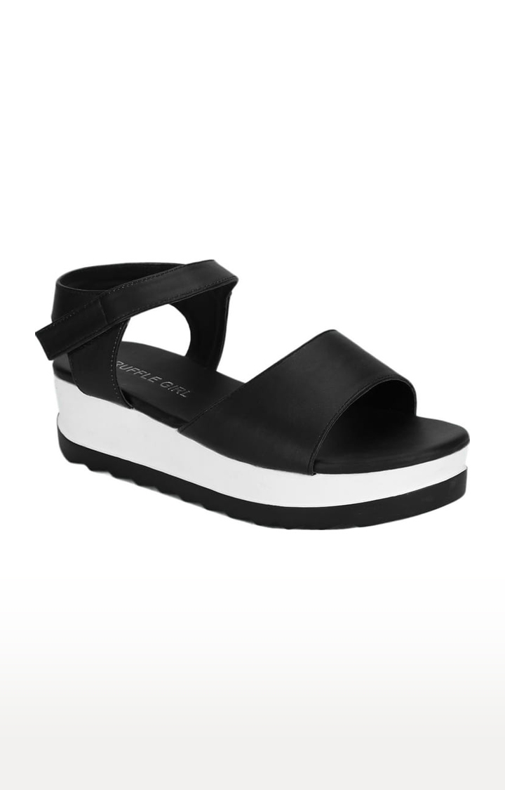 Truffle Collection | Women's Black PU Solid Slip On Sandals