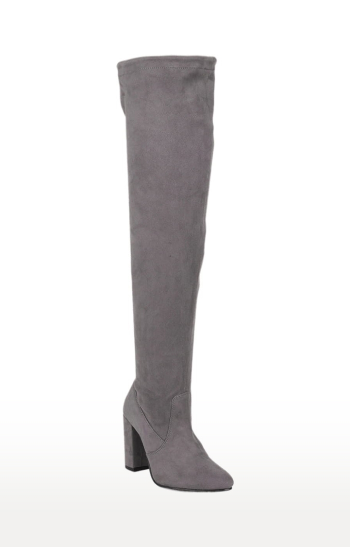 Women's Grey Suede Solid Zip Boot