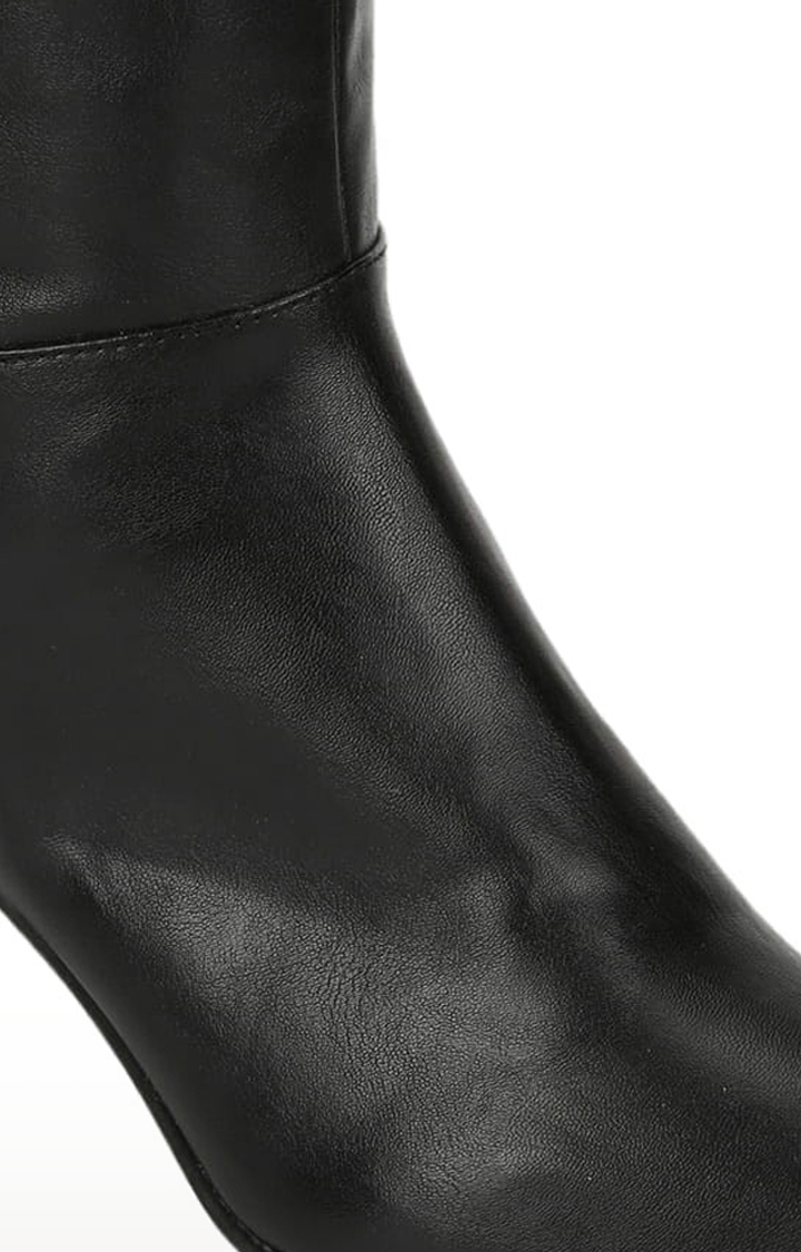 Women's Black PU Solid Zip Boot