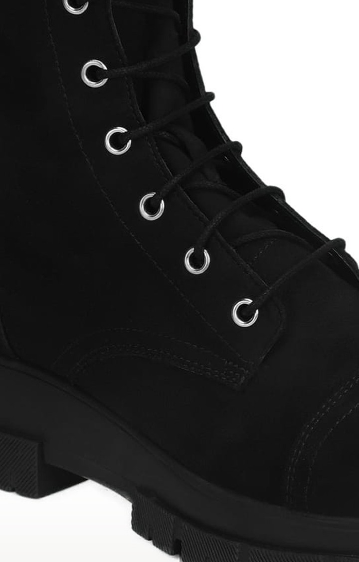 Women's Black Suede Solid LaceUp Boot