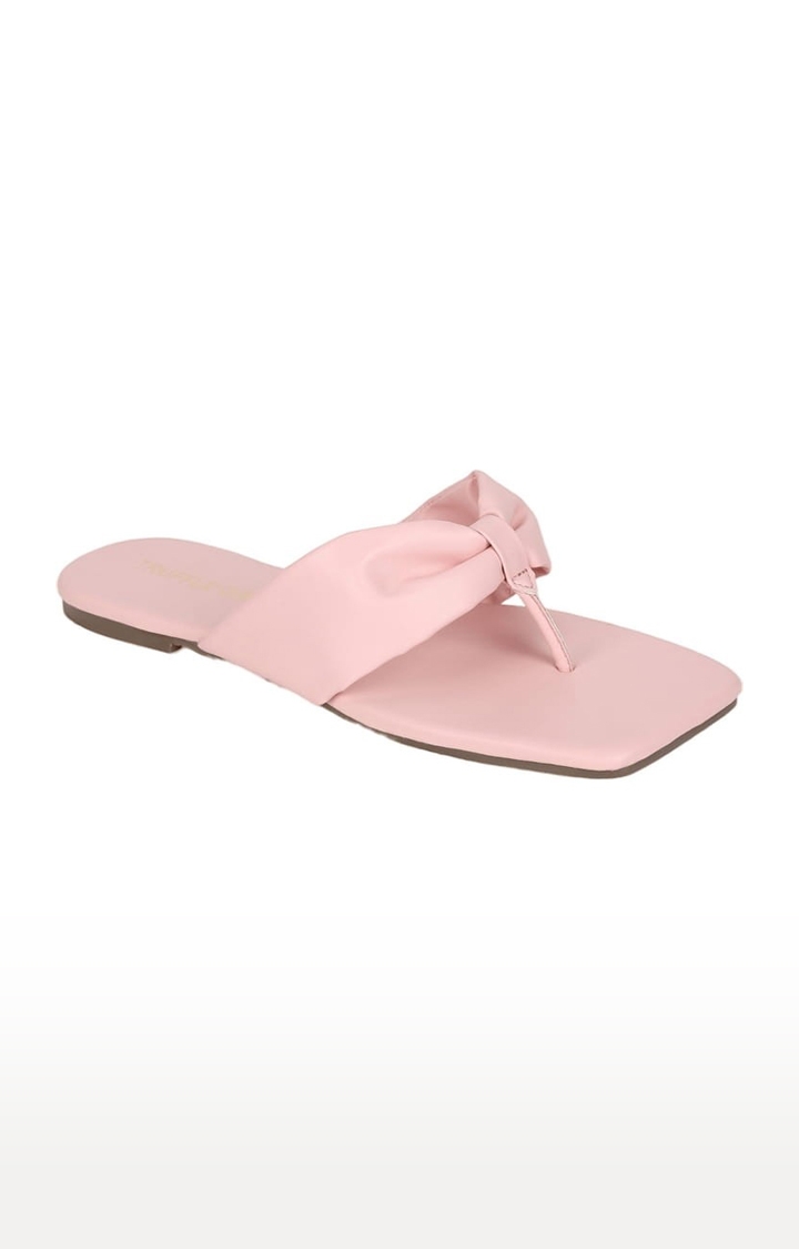 Women's Pink PU Solid Flat Slip-ons