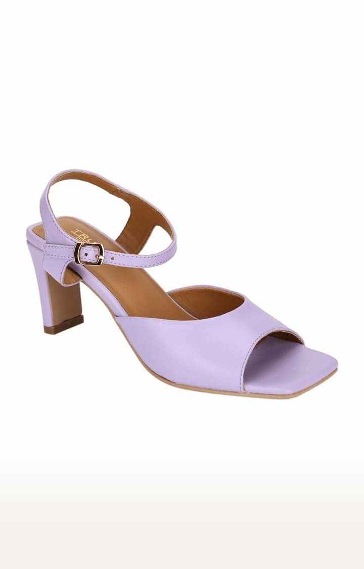 Women's Purple PU Solid Buckle Block Heels