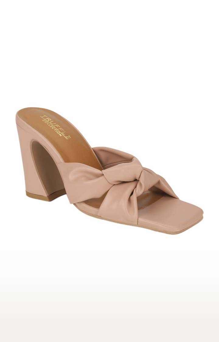 Women's Beige PU Solid Slip On Block Heels
