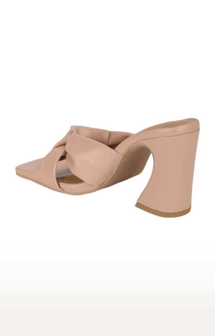 Women's Beige PU Solid Slip On Block Heels