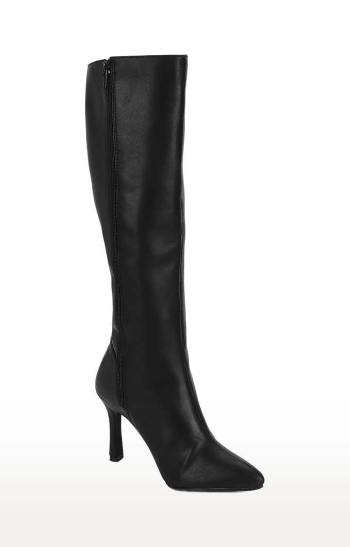 Truffle Collection | Women's Black PU Solid Zip Boot