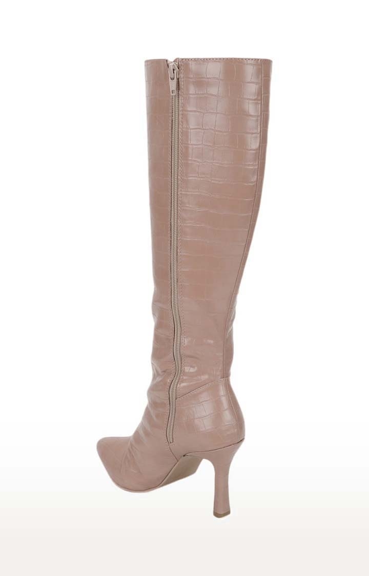 Women's Beige PU Textured Zip Boot