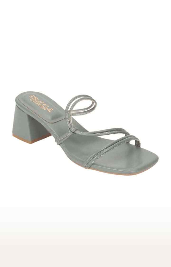 Truffle Collection | Women's Grey PU Solid Slip On Block Heels