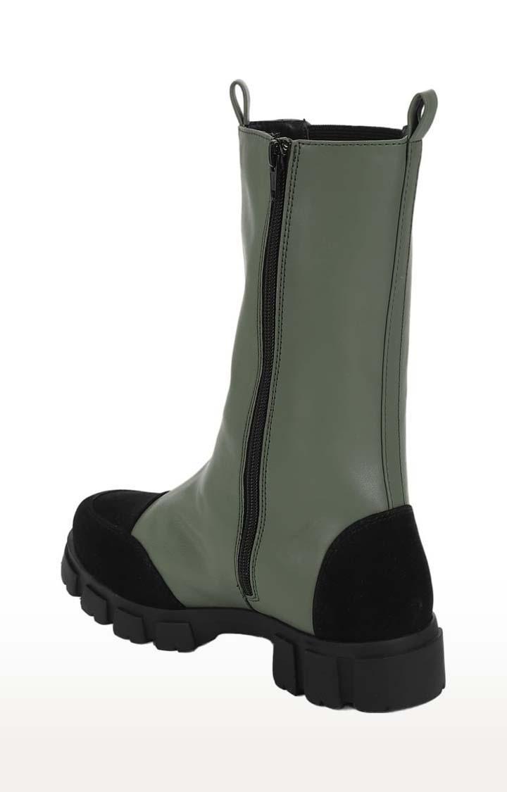 Women's Green PU Solid Zip Boot