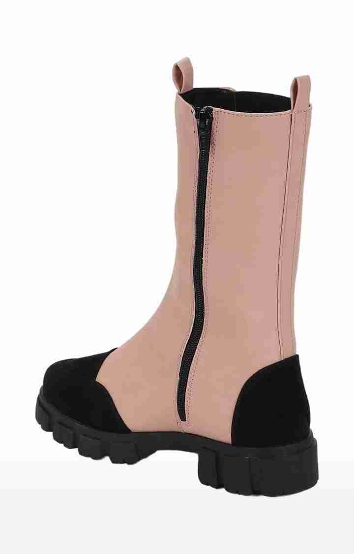 Women's Beige PU Solid Zip Boot