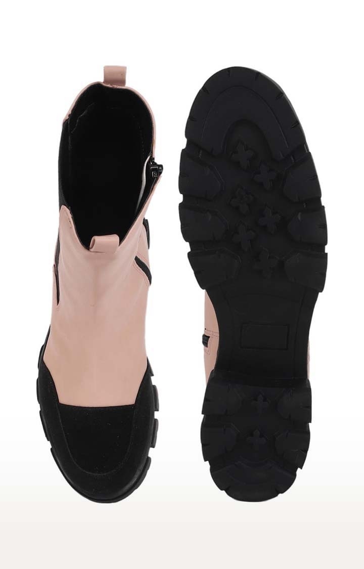 Women's Beige PU Solid Zip Boot