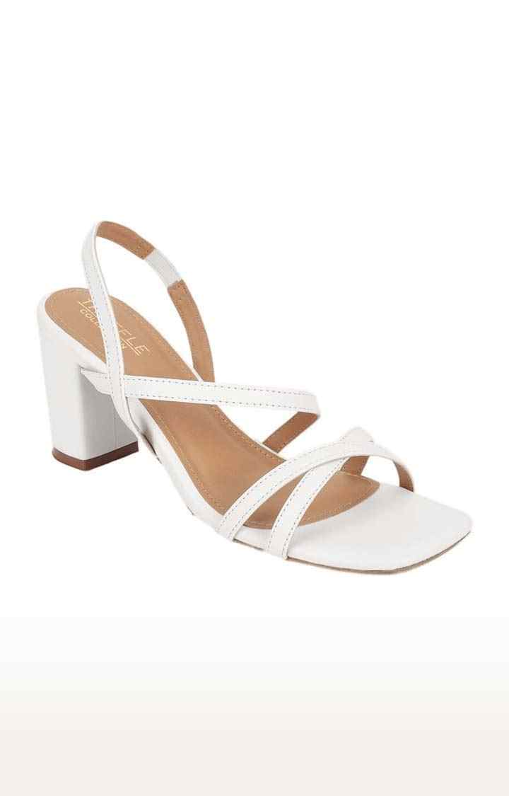 Women's White PU Solid Slip On Block Heels