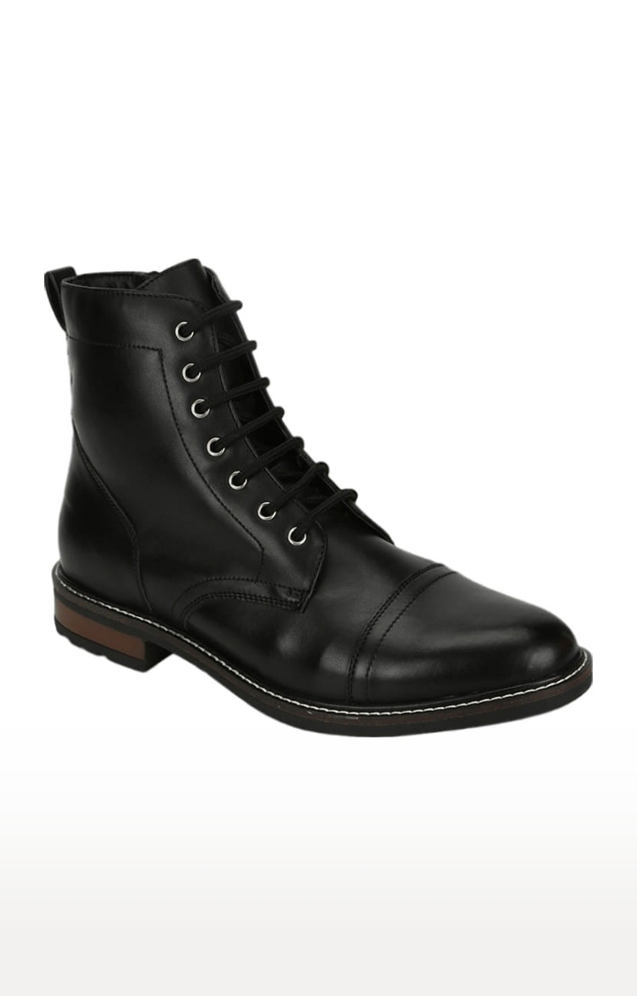 Men's Black PU Solid Lace-Up Boot