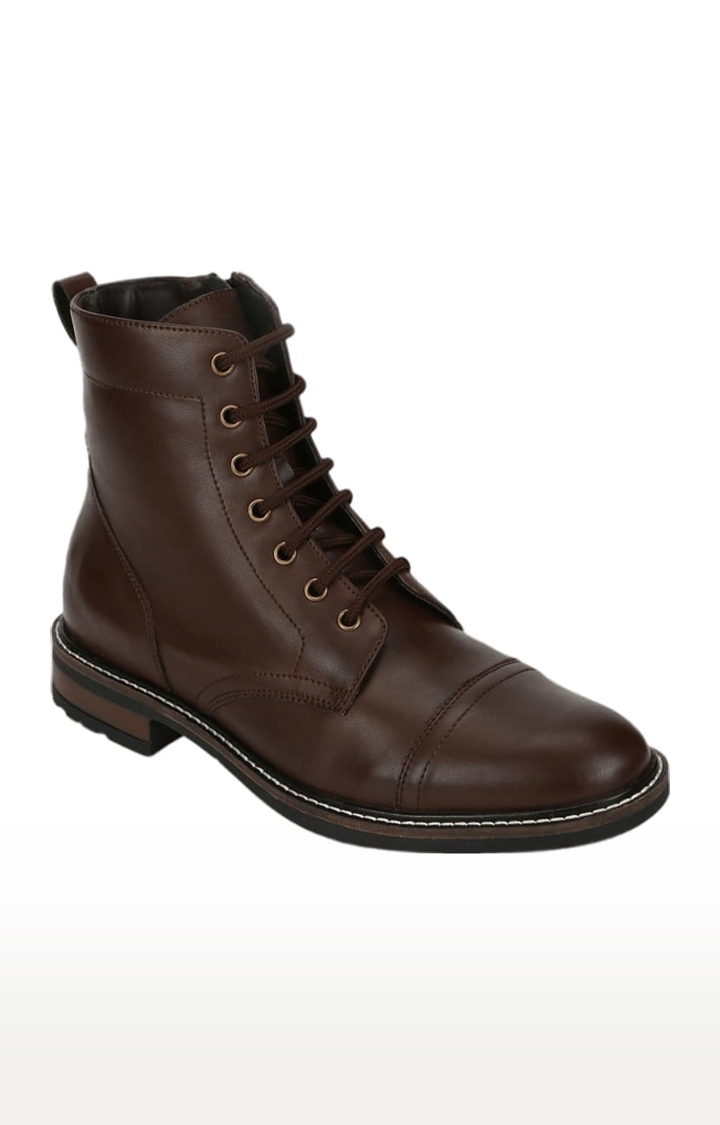 Men's Brown PU Solid Lace-Up Boot