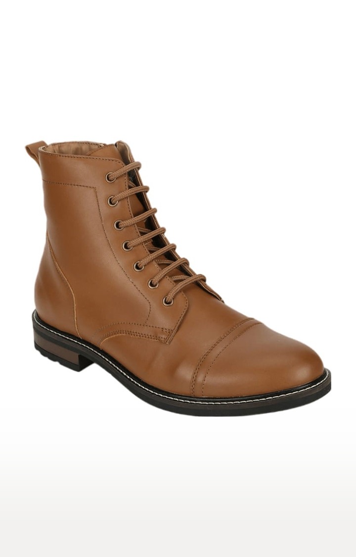 Truffle Collection | Men's Brown PU Solid Lace-Up Boot