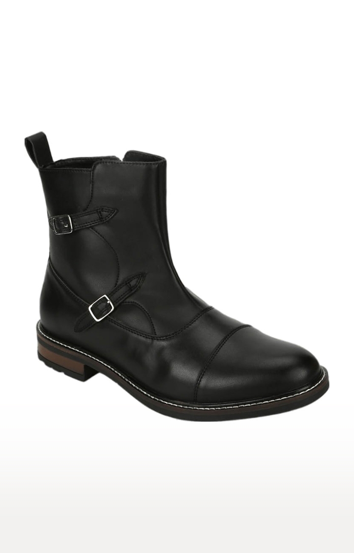 Truffle Collection | Men's Black PU Solid Zip Boot