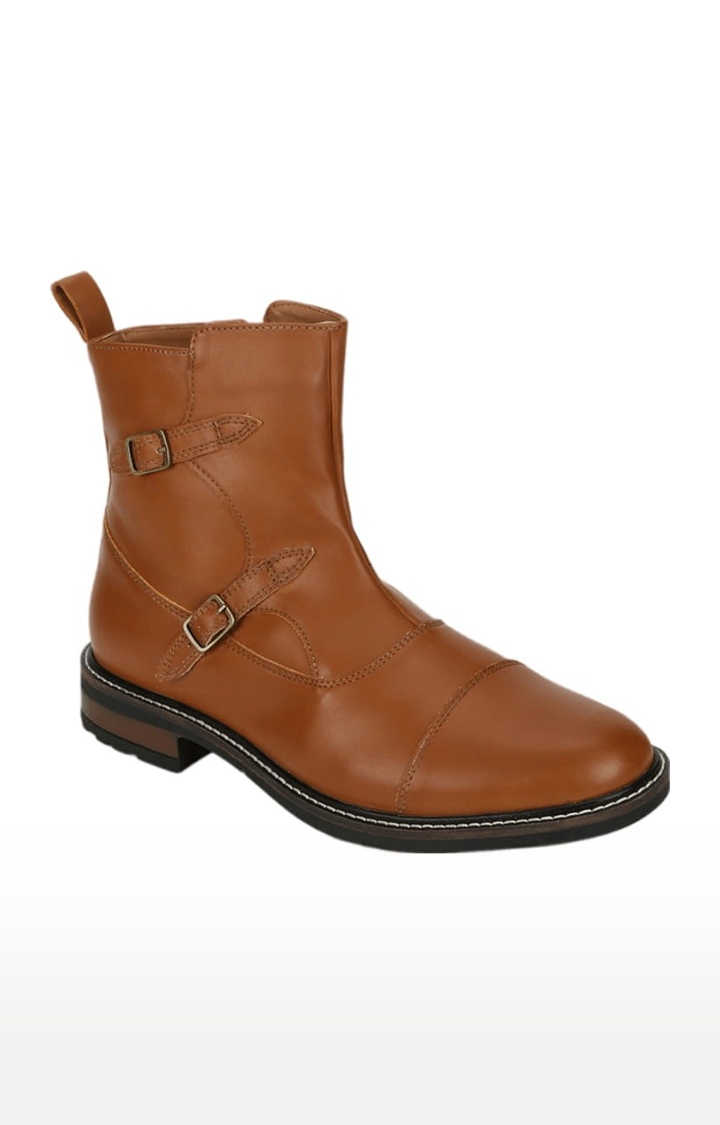 Truffle Collection | Men's Brown PU Solid Zip Boot