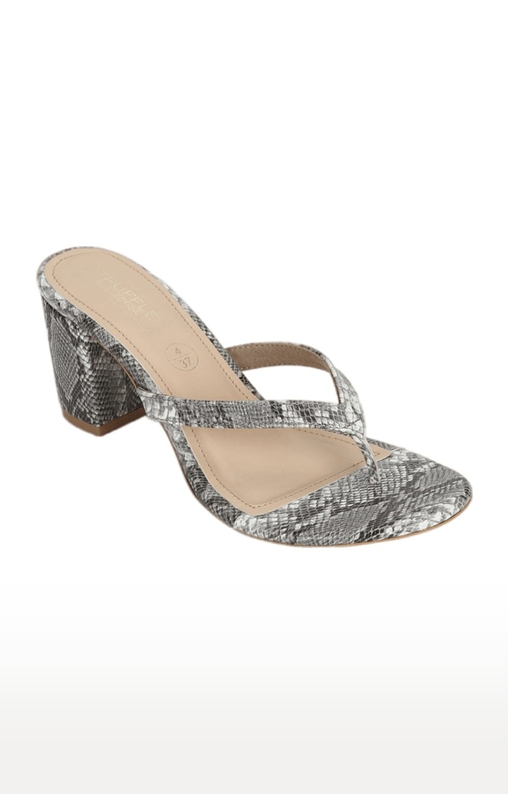 Truffle Collection | Women's Grey PU Printed Slip On Block Heels