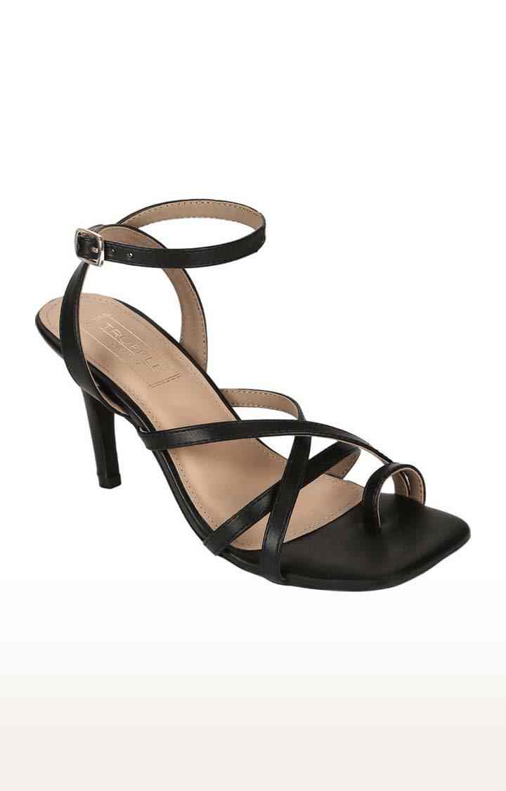 Women's Black PU Solid Buckle Stilettos
