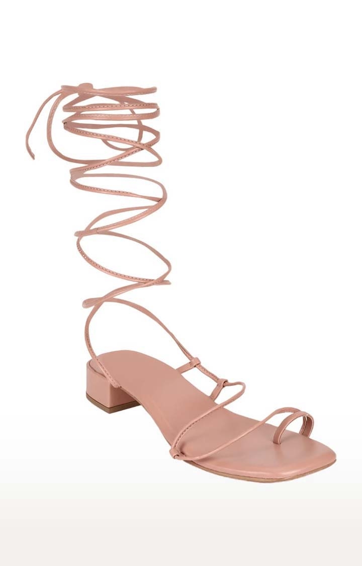Women's Pink PU Solid Drawstring Sandals