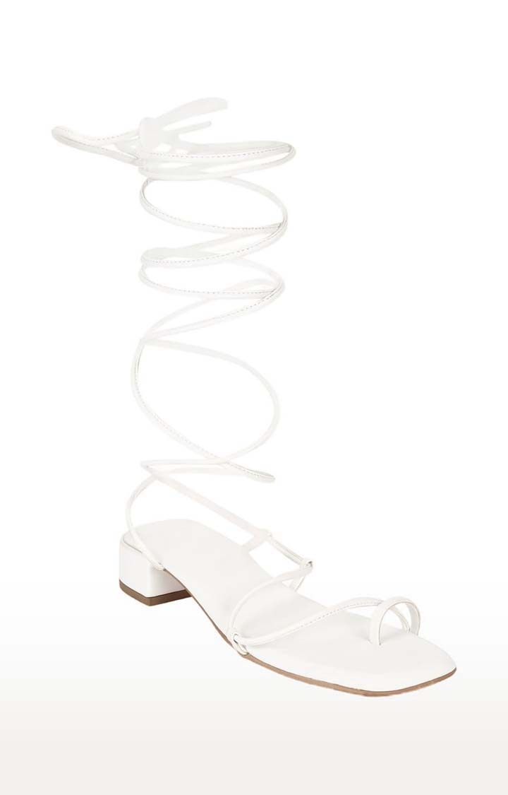 Truffle Collection | Women's White PU Solid Drawstring Sandals