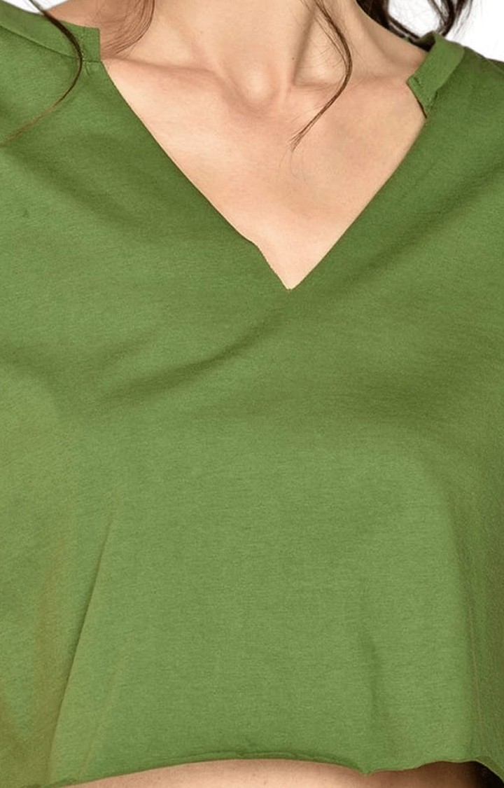 Women's Green Cotton Solid Crop Top