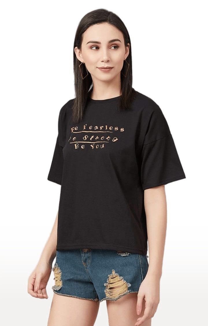 Women's Black Cotton Solid T-Shirt