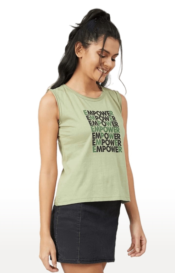 Women's Olive Green Cotton Typographic T-Shirts