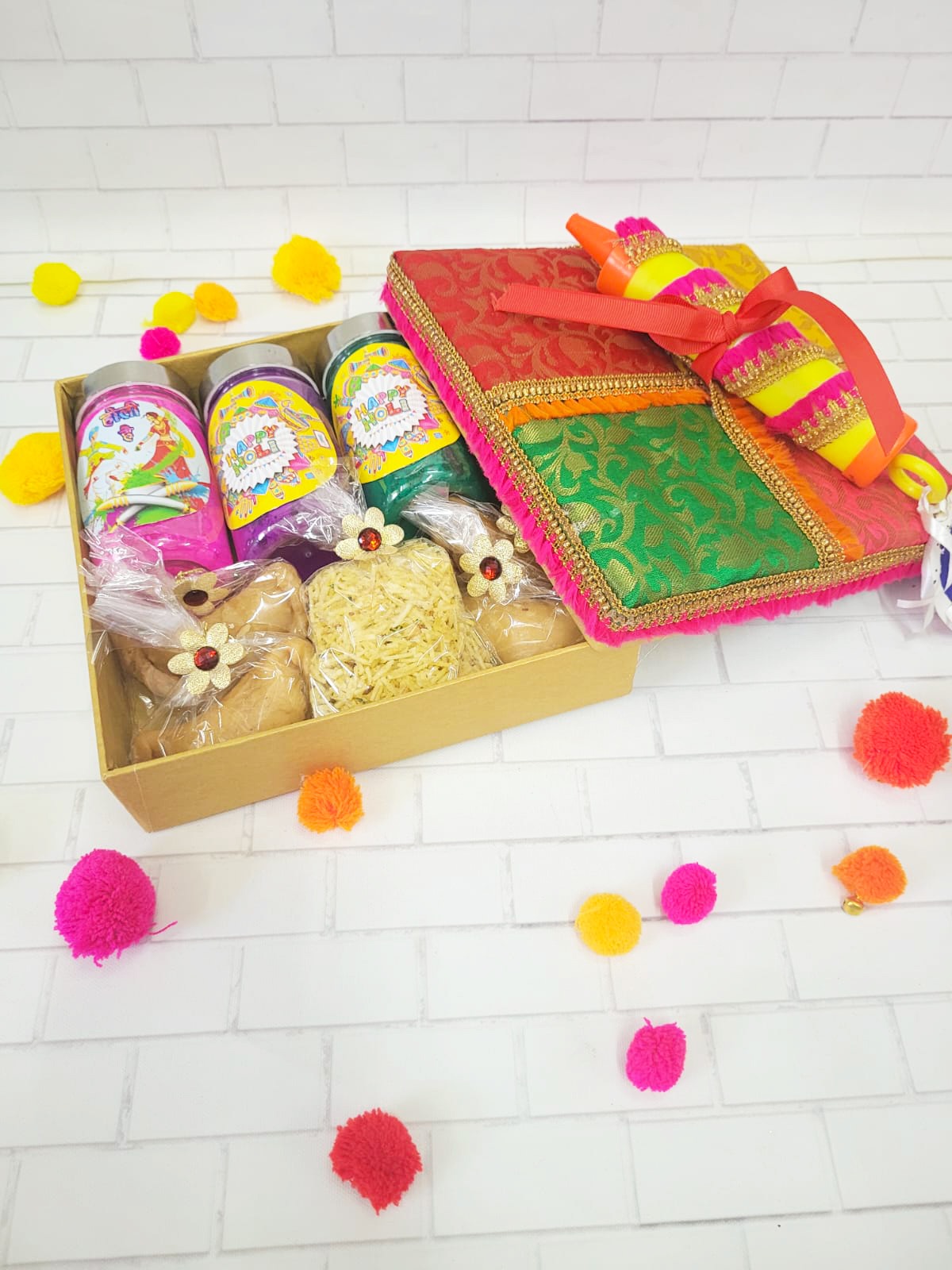 Cardboard Brocade Clad Holi Box