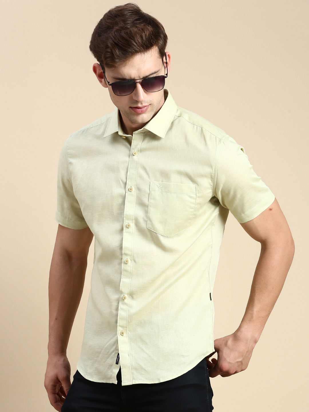SHOWOFF Men's Spread Collar Sea Green Slim Fit Solid Shirt