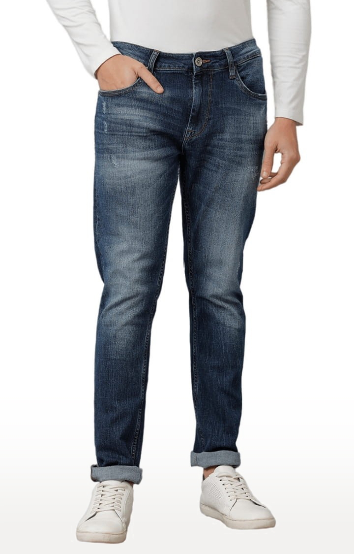 Men's Blue Cotton Blend Jeans