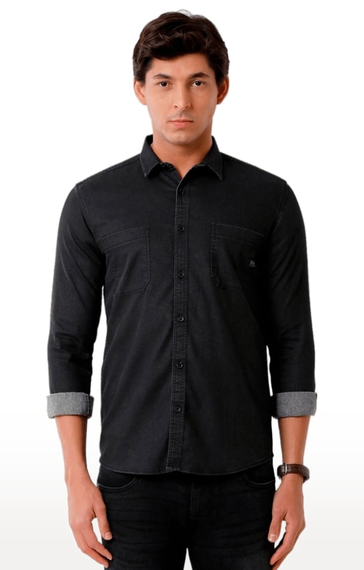 Voi Jeans | Men's Black Cotton Solid Casual Shirt