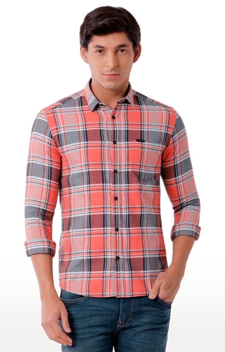 Voi Jeans | Men's Pink Cotton Checkered Casual Shirt