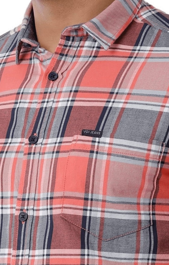 Men's Pink Cotton Checkered Casual Shirt