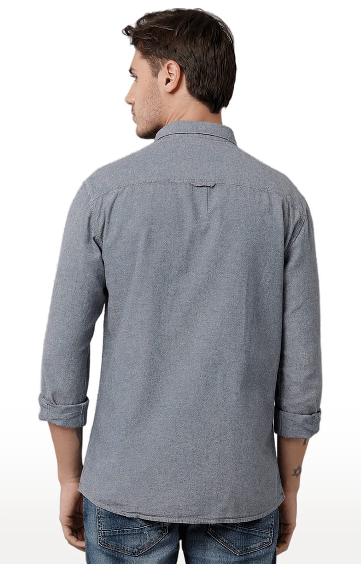 Men's Grey Cotton Solid Casual Shirt