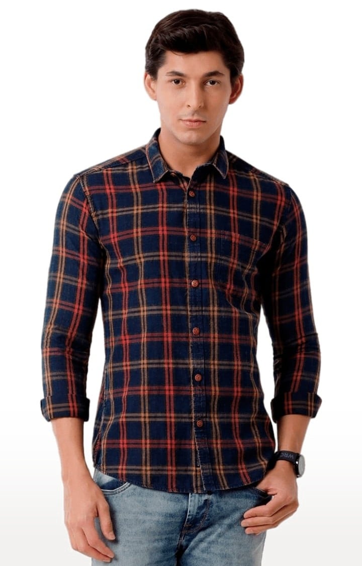 Voi Jeans | Men's Indigo Cotton Checkered Casual Shirt