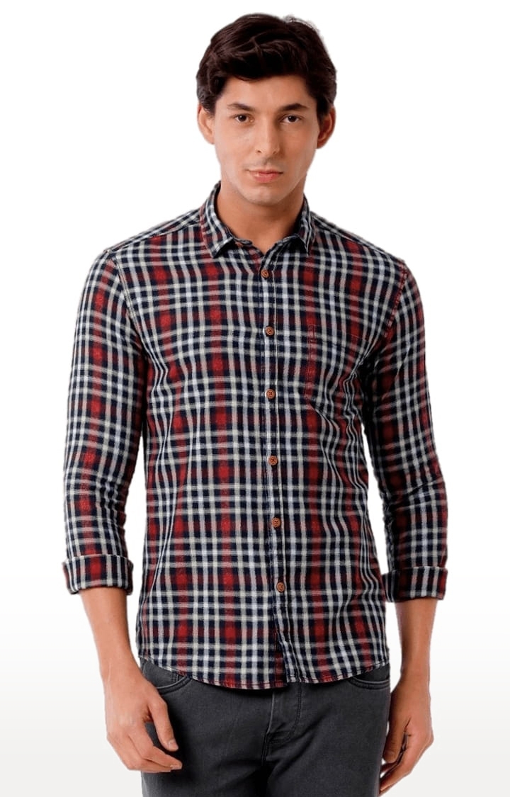 Voi Jeans | Men's Indigo, Multi Cotton Checkered Casual Shirt