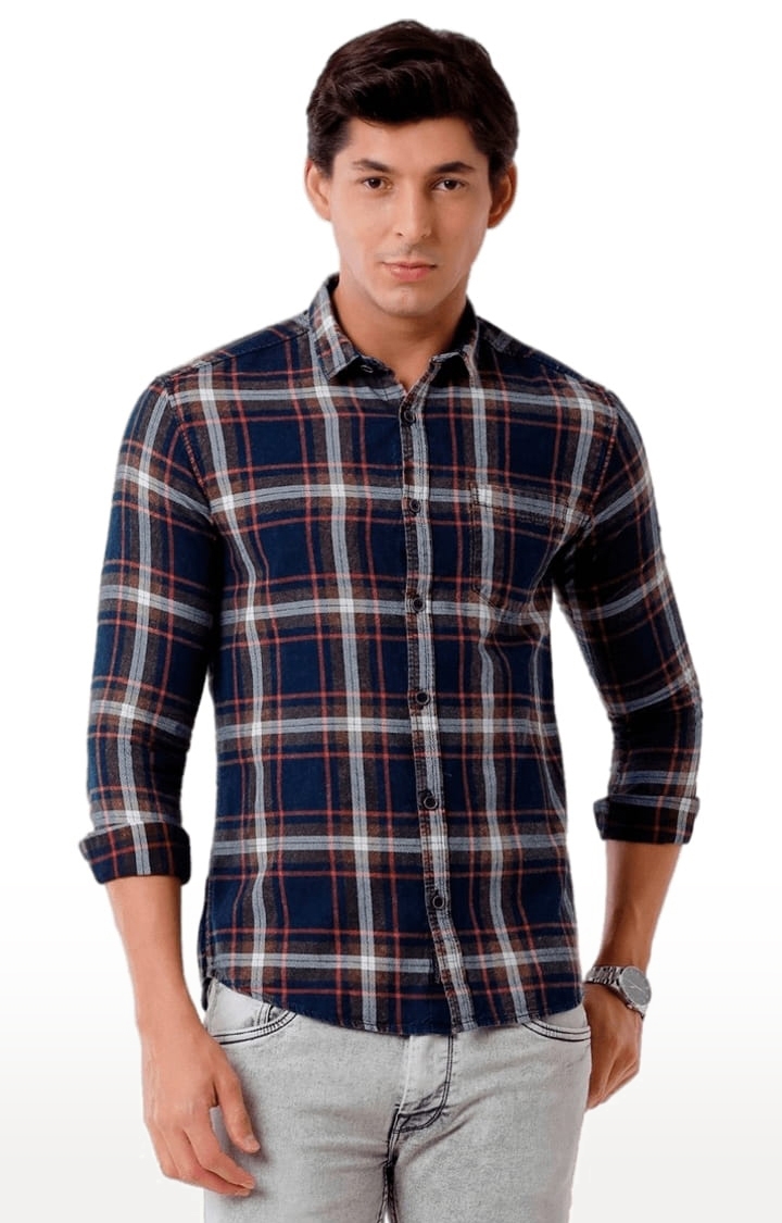 Voi Jeans | Men's Indigo Cotton Checkered Casual Shirt